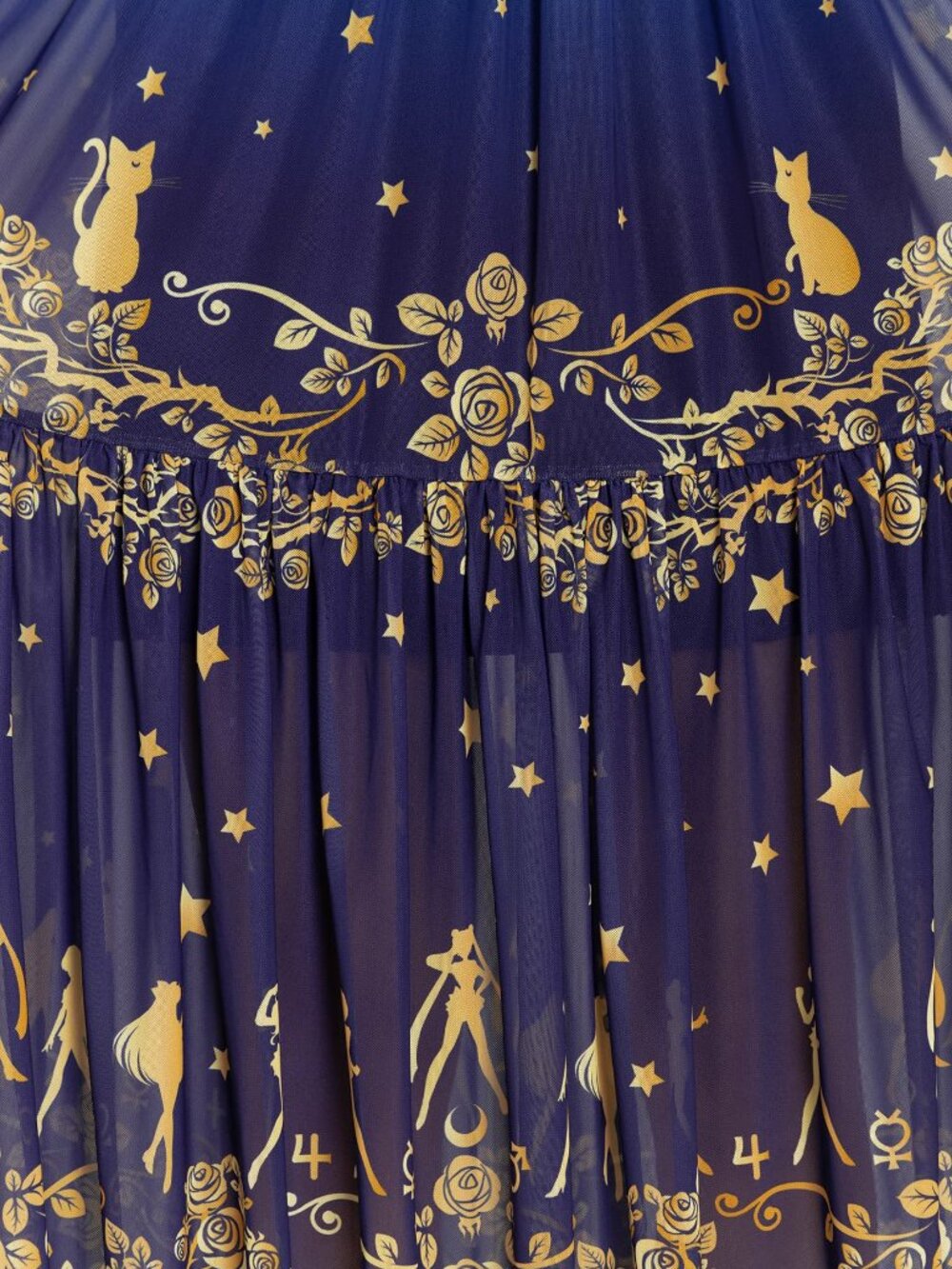 Blackmilk - Blue and Gold Sailor Guardians Stars Sheer Midaxi Dress - Size Large - Picture 3 of 9